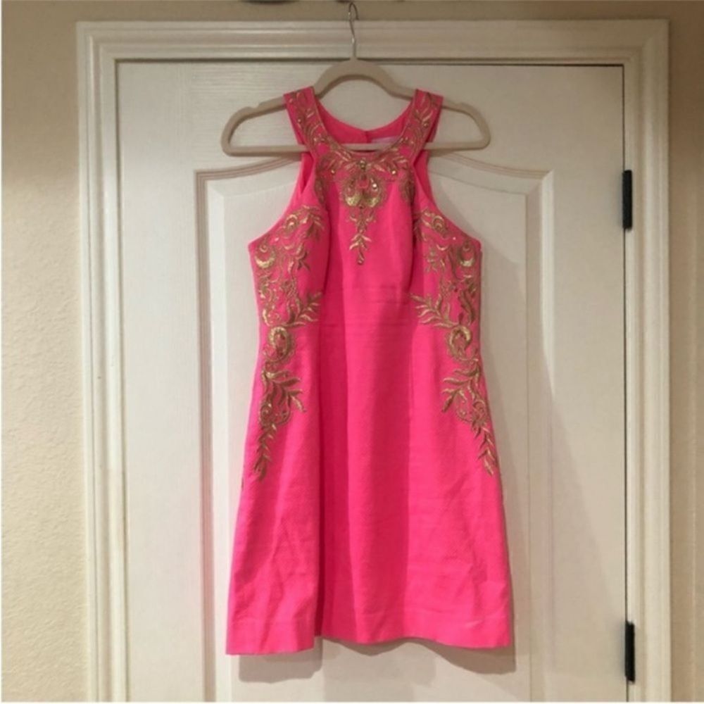 Lilly Pulitzer gold embroidered shift dress size 2